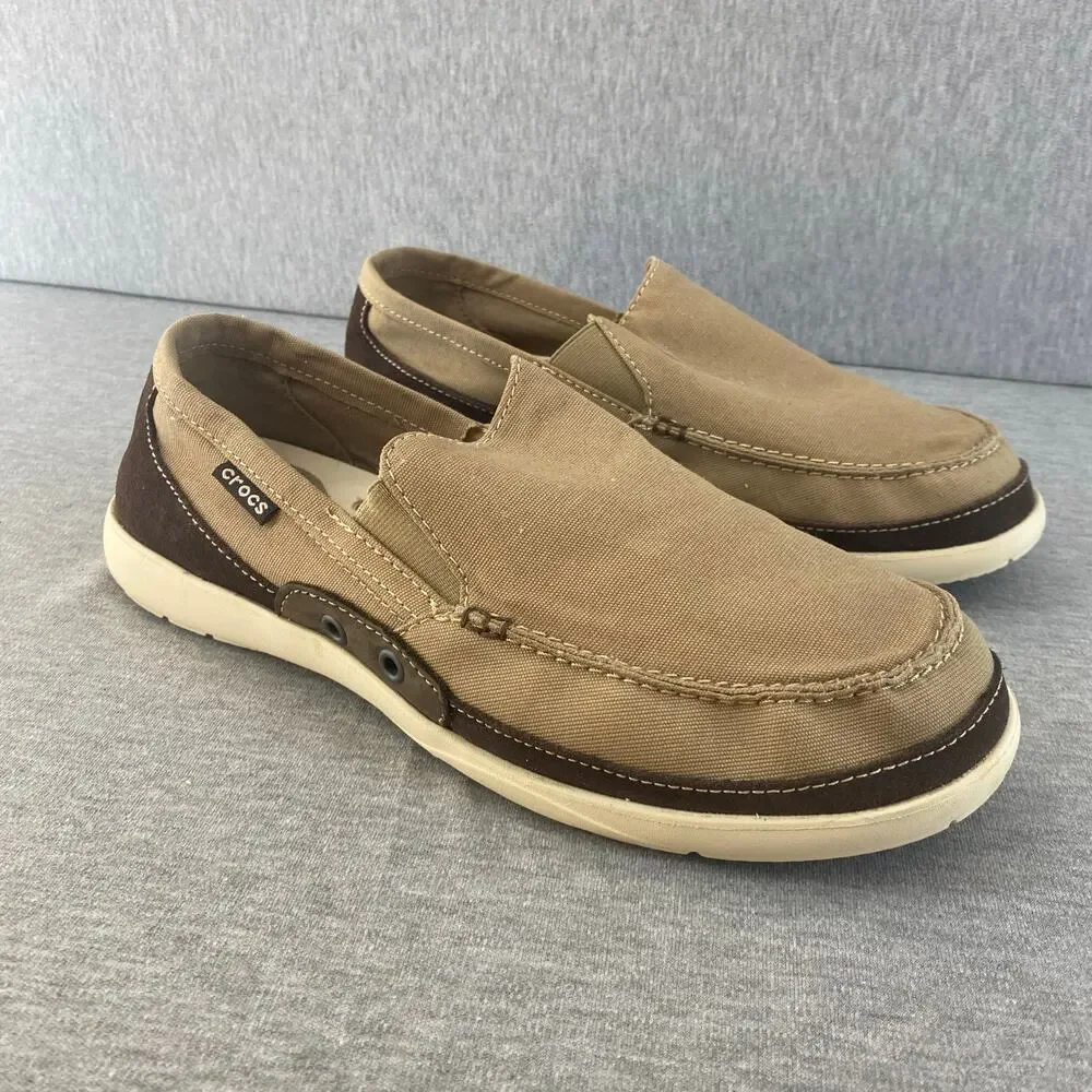 Crocs Men's Slip-On Canvas Boat Shoe in Tan/Brown